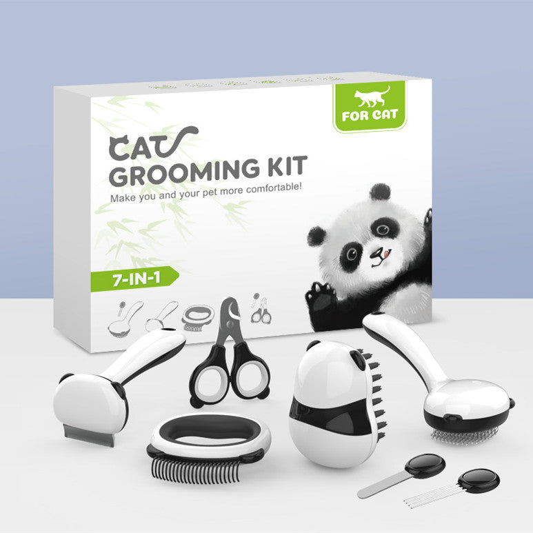 Panda Model Pet Grooming Cat Comb Juego de cepillos de baño