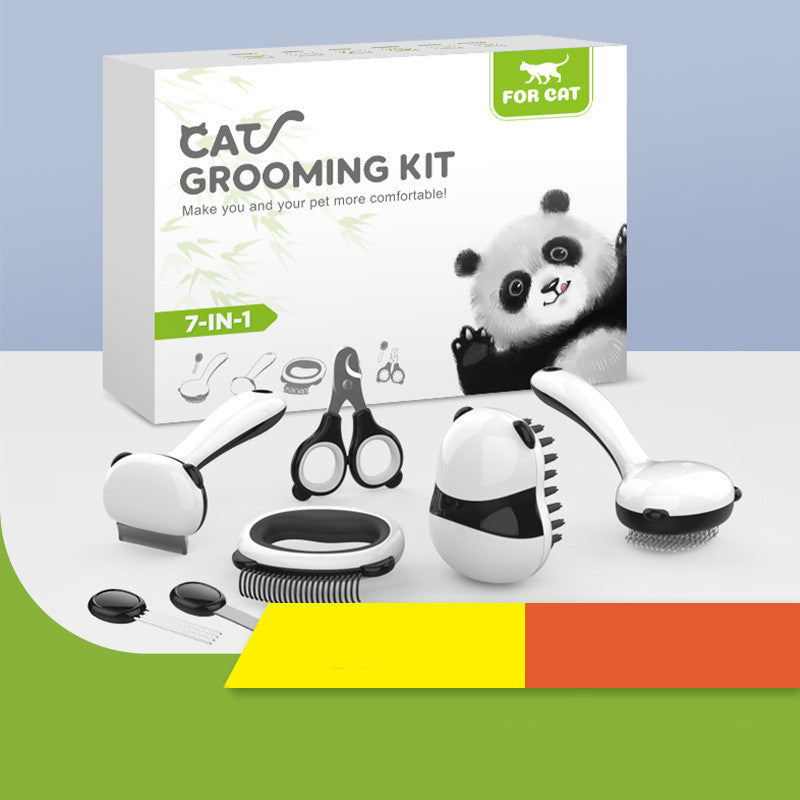 Panda Model Pet Grooming Cat Comb Juego de cepillos de baño