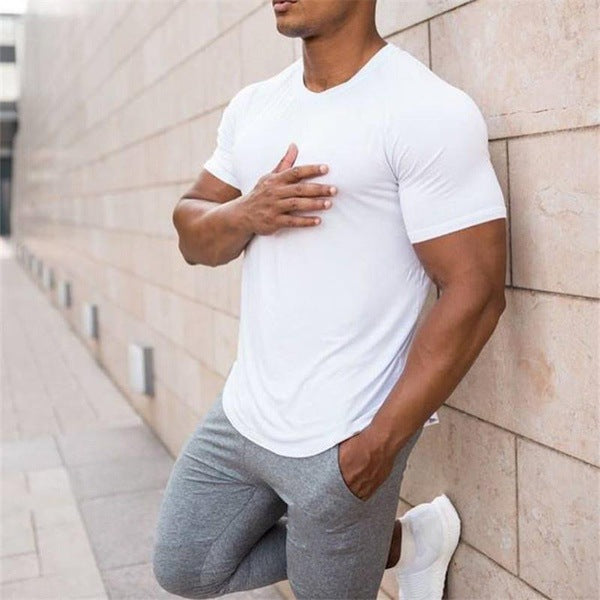 Loose Round Neck Solid Color Short Sleeve Men's T-shirt