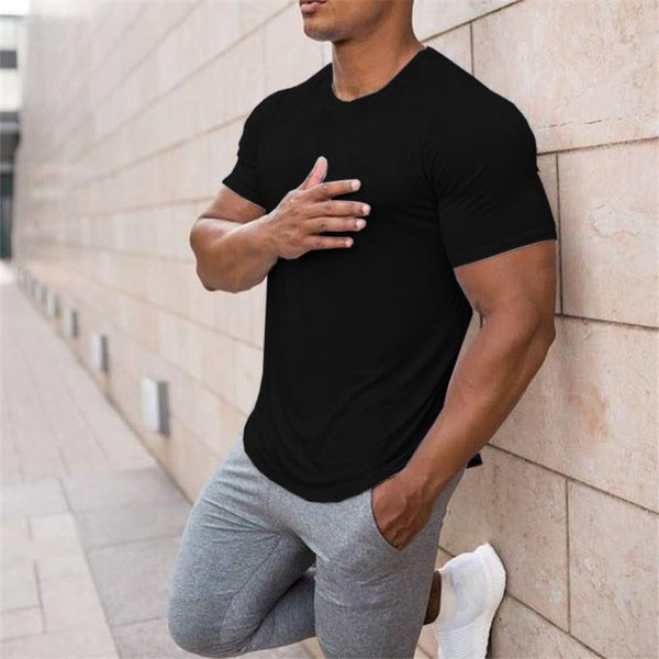 Loose Round Neck Solid Color Short Sleeve Men's T-shirt