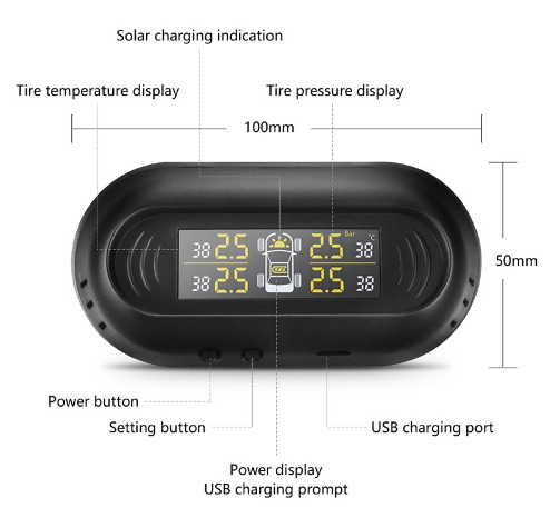 Car hidden tire pressure monitor External wireless solar tire pressure detection universal tire monitoring