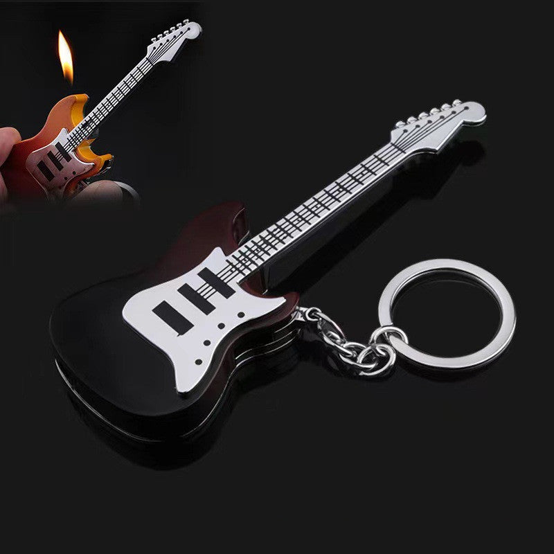 Creative Guitar Shape Inflatable Flame Lighter Personalized Key Chain