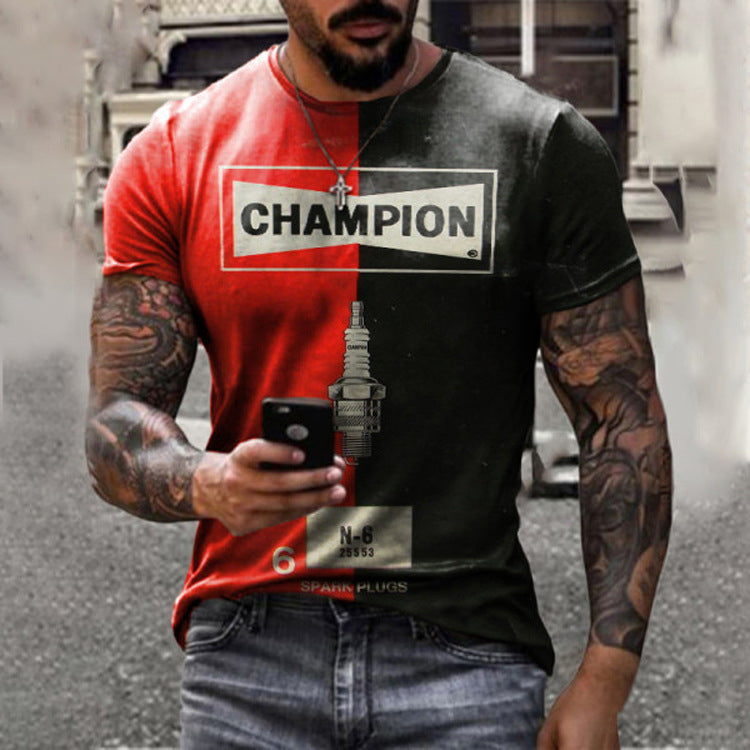 European And American Foreign Trade Cross-border New Arrival Men's Casual Round Neck Short Sleeves Digital Printing Slim Pullover Men's 3DT Shirt