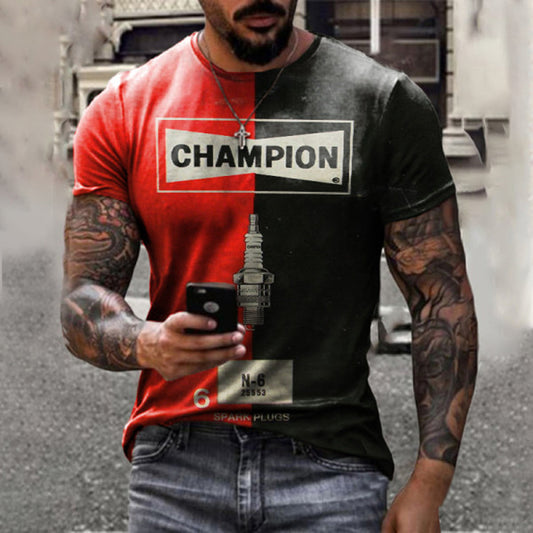 European And American Foreign Trade Cross-border New Arrival Men's Casual Round Neck Short Sleeves Digital Printing Slim Pullover Men's 3DT Shirt