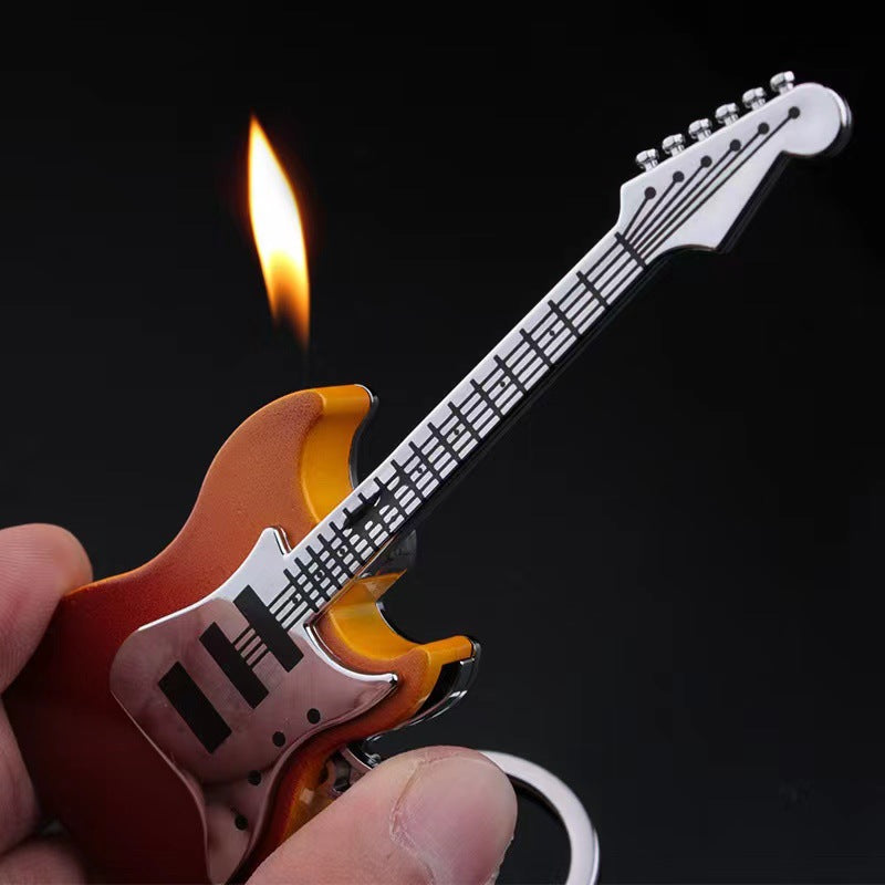 Creative Guitar Shape Inflatable Flame Lighter Personalized Key Chain